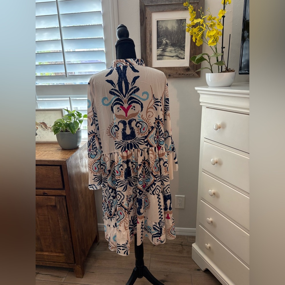 Tiered Tribal Print Dress, XL - Picture 3 of 9